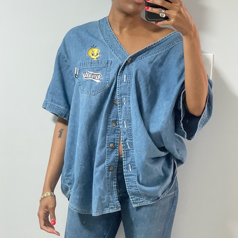 Tweety denim vintage button down shirt